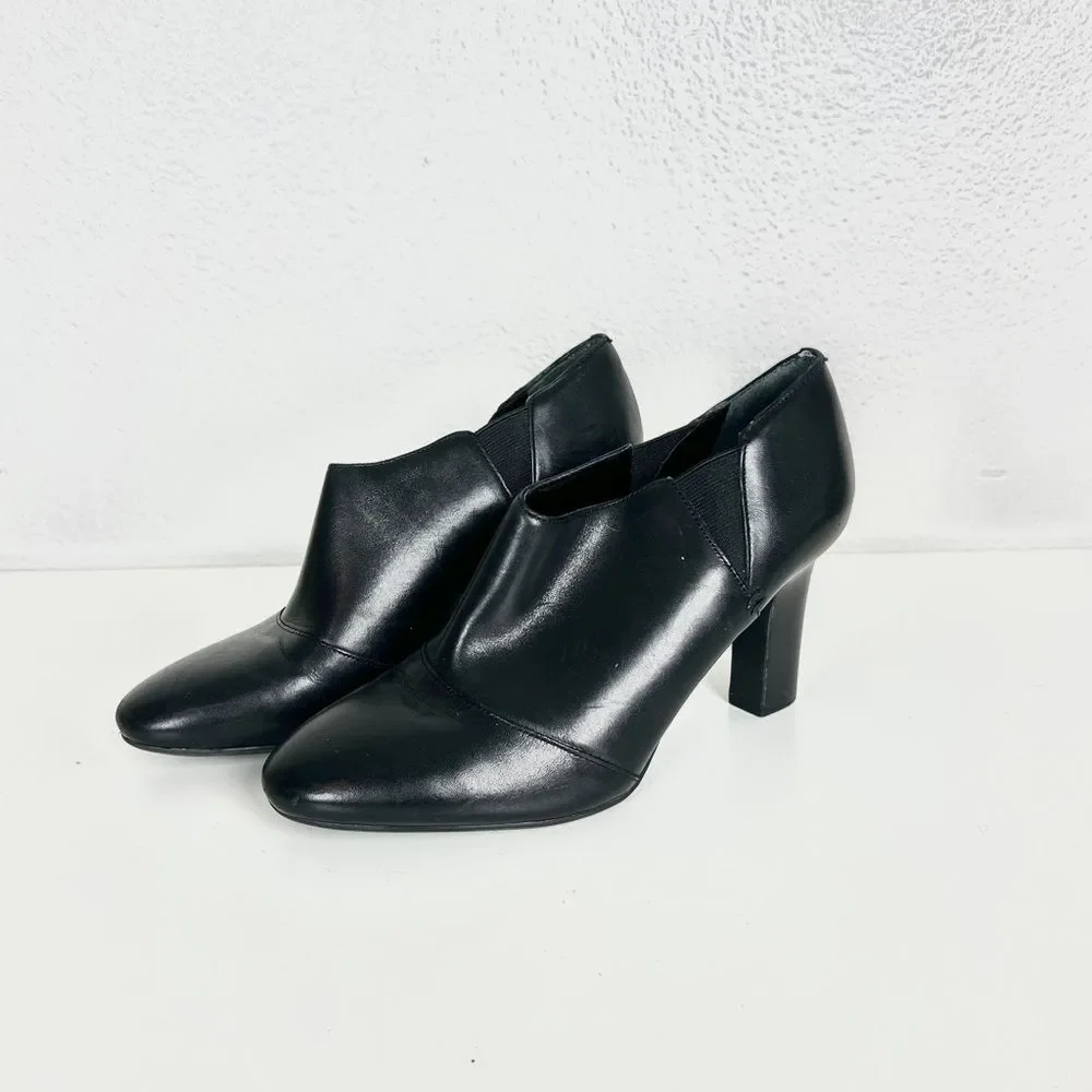 Lauren Ralph Lauren Chic Soft Black Leather Heeled Ankle Booties ‘Brittni’